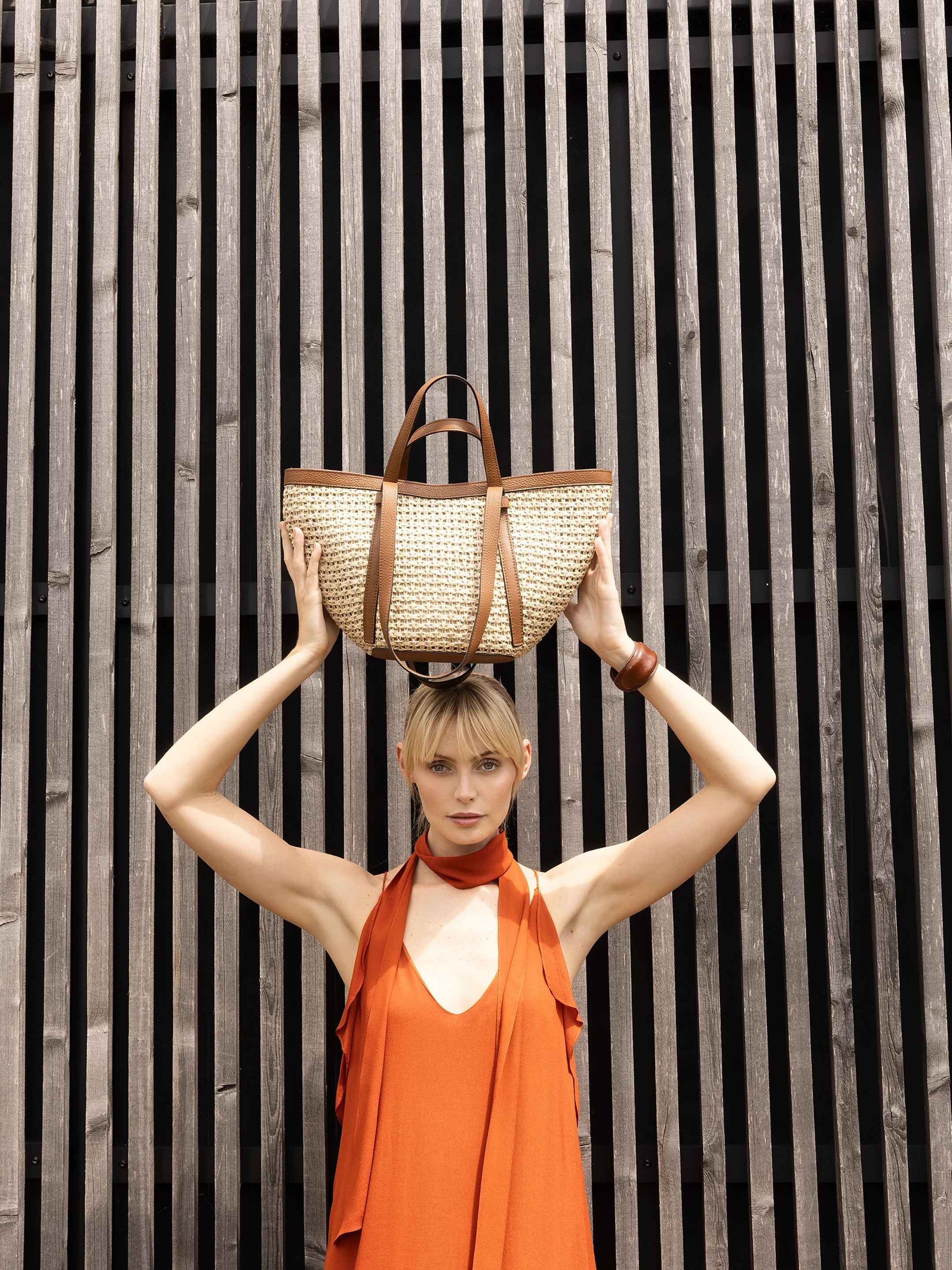 Shopper COSMO medium Raffia/Leder