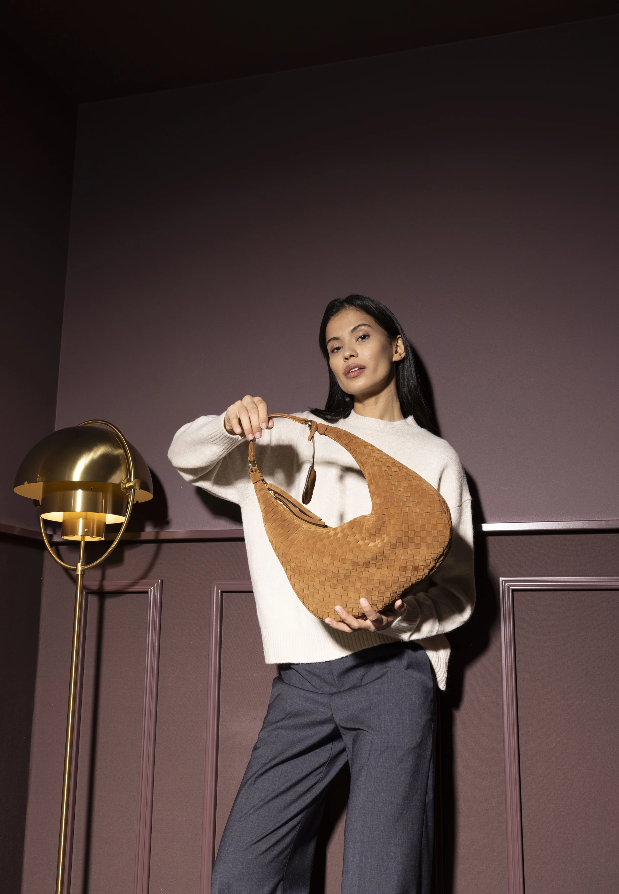 Beutel NANA small Leder Suede weaving