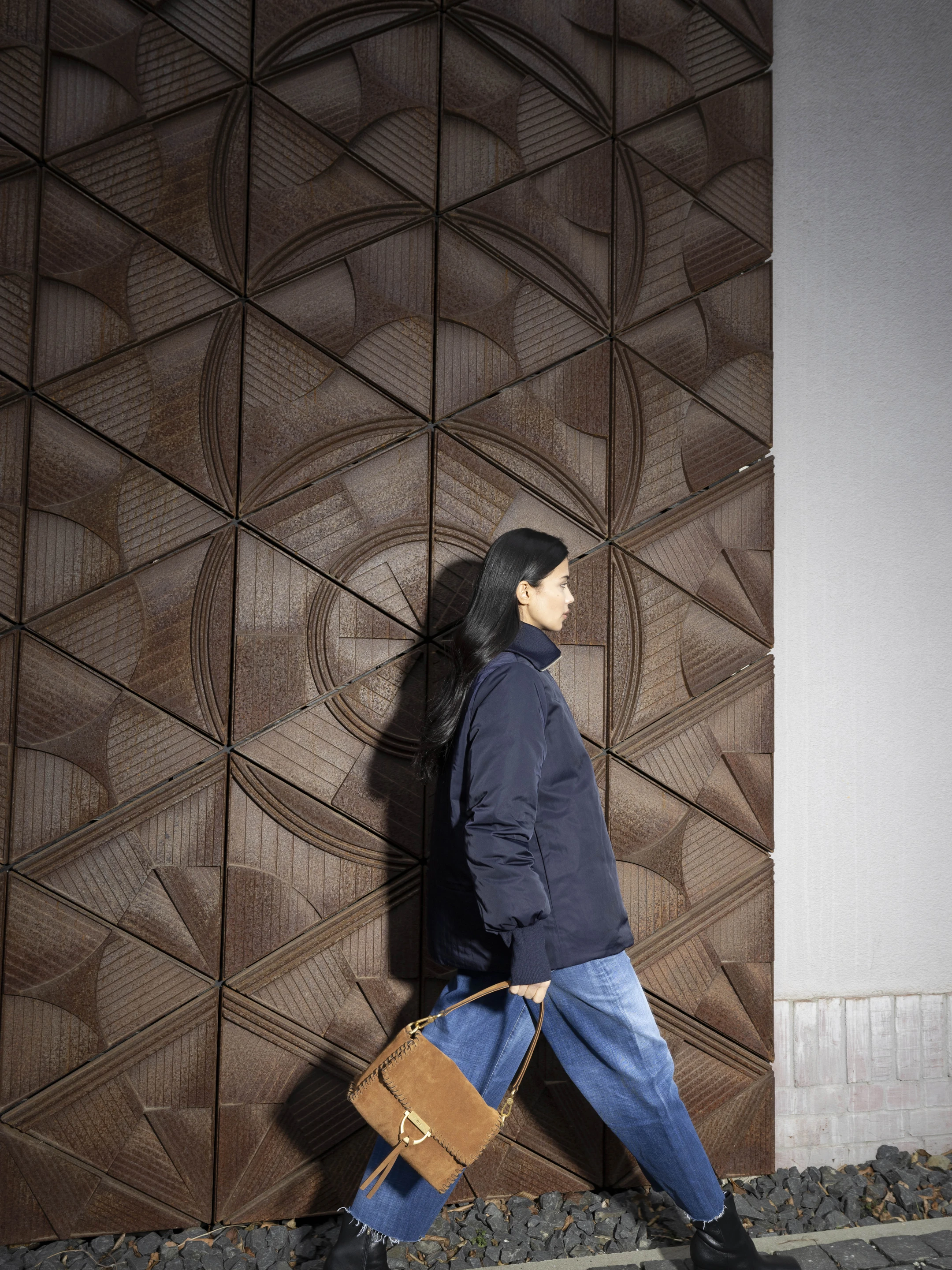 Schultertasche TEMI STITCH Leder Suede