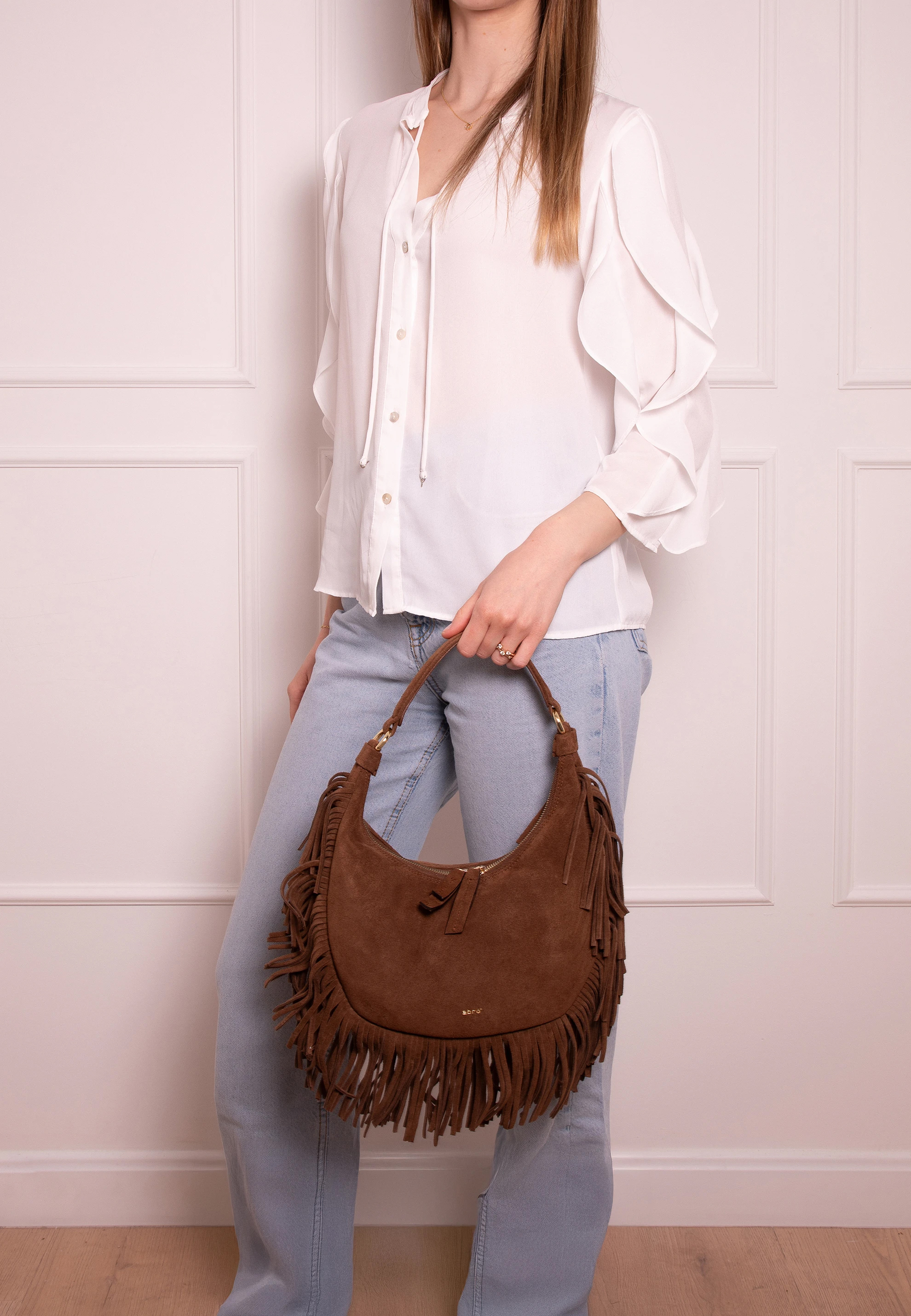 Bolso hobo NANA small Piel Suede fringes