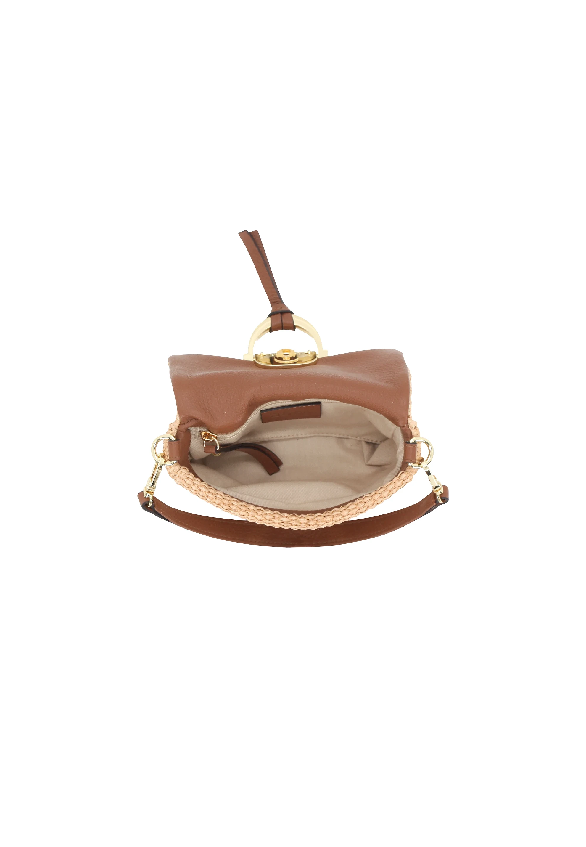 Schultertasche TEMI Leder Raffia