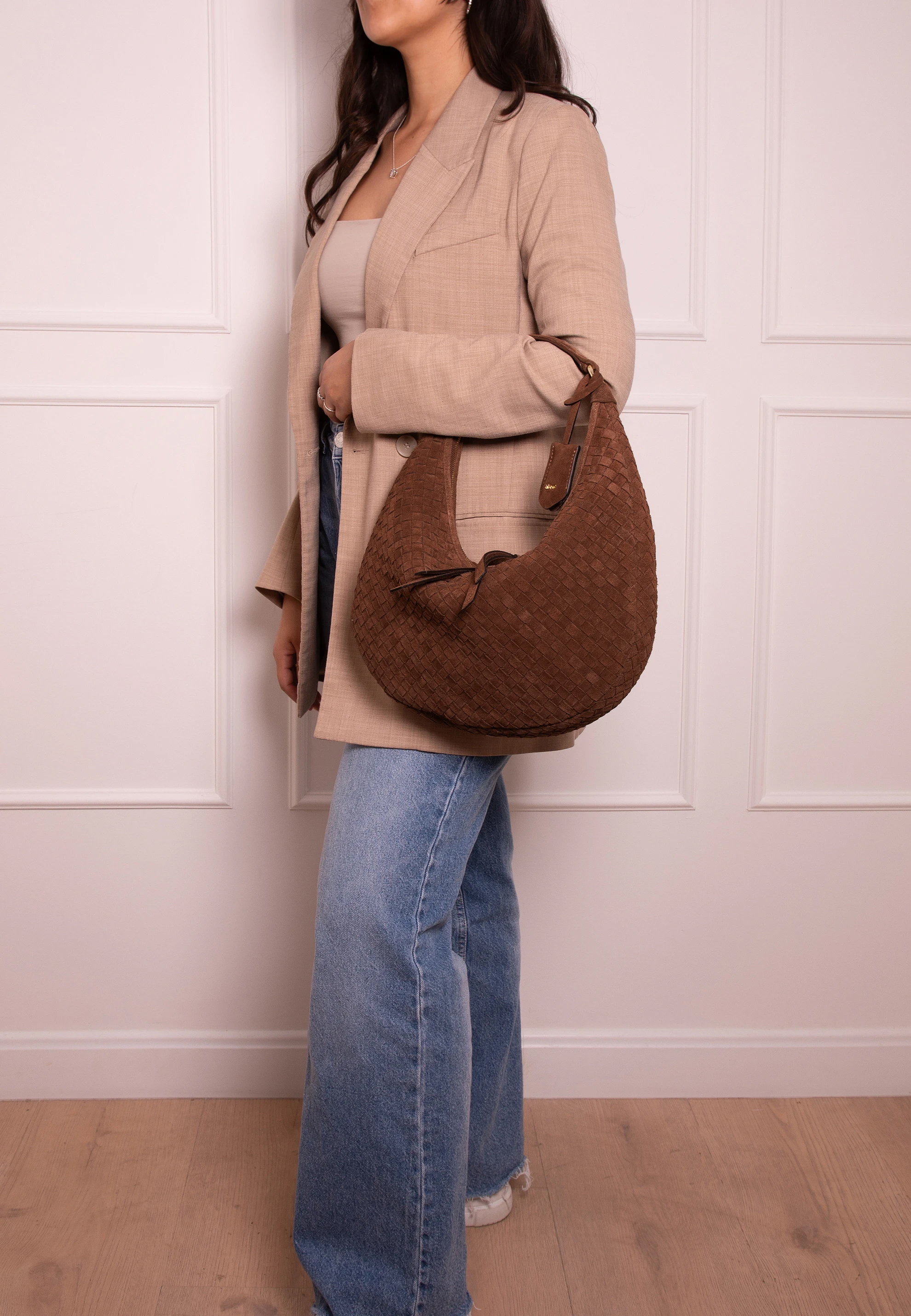 Bolso hobo NANA small Piel Suede woven